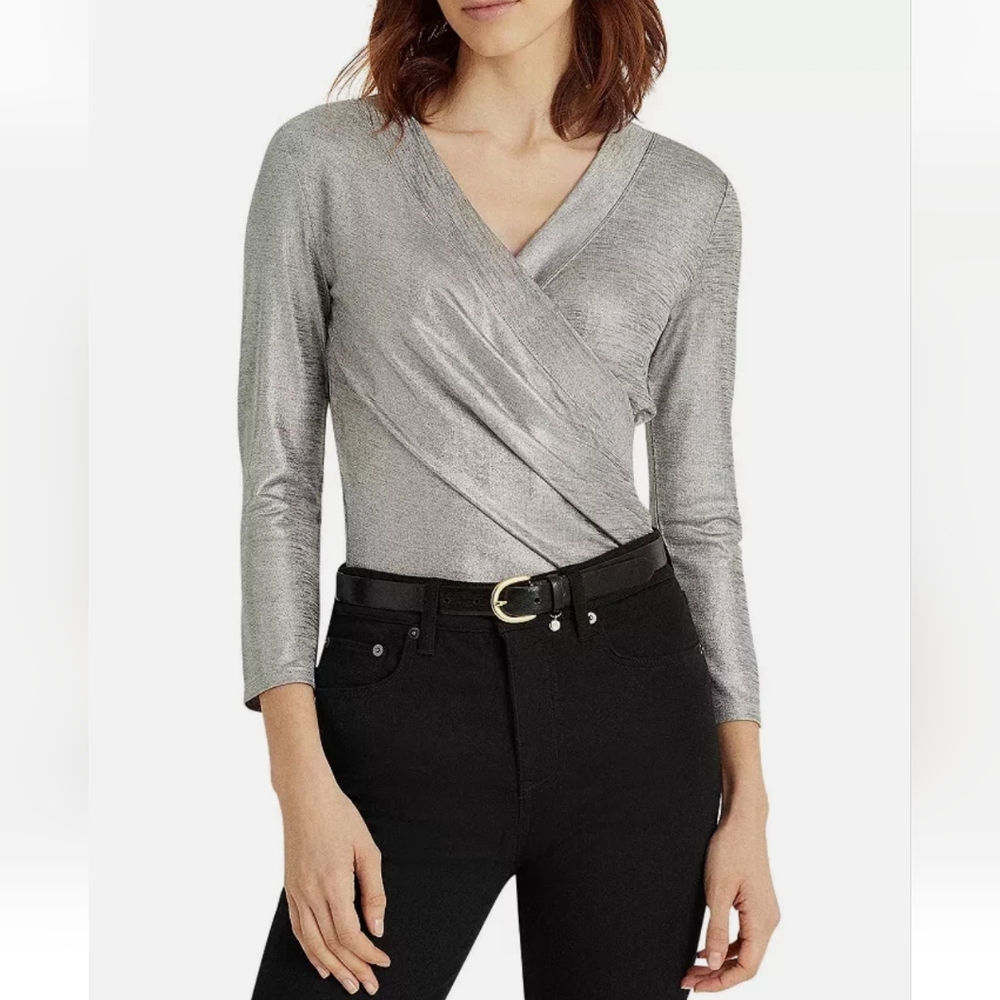 LAUREN RALPH LAUREN SILVER SHIMMER TOP